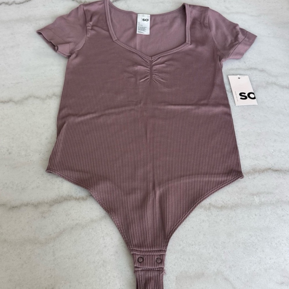 SO Bodysuit with Cap Sleeves and Ruched Neckline
